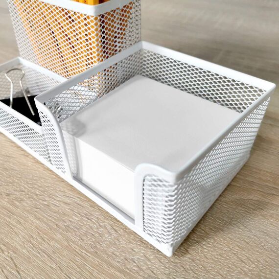 Leviatan Schreibtisch Organizer | Stiftehalter Stifteköcher Tisch-Organizer aus Metall | Büroablage mit Zettelhalter Mesh | 205x103x98mm Perlmuttfarben