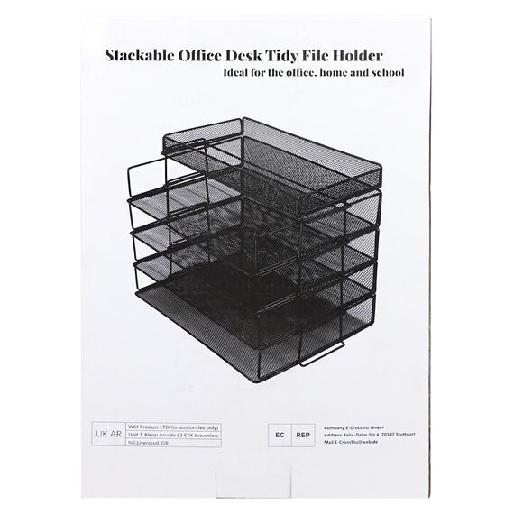 ideallife Briefablage Metall Stapelbar, Zeitschriftenhalter mit 4 Briefablagen aus Metallgeflecht, Büroschreibtisch Ordnungsmappe mit Zwei Stifthaltern für Büro, Schule, Zuhause