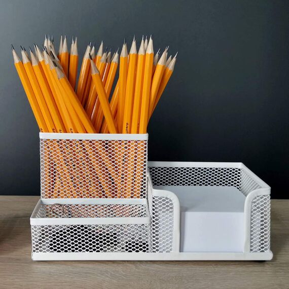 Leviatan Schreibtisch Organizer | Stiftehalter Stifteköcher Tisch-Organizer aus Metall | Büroablage mit Zettelhalter Mesh | 205x103x98mm Perlmuttfarben