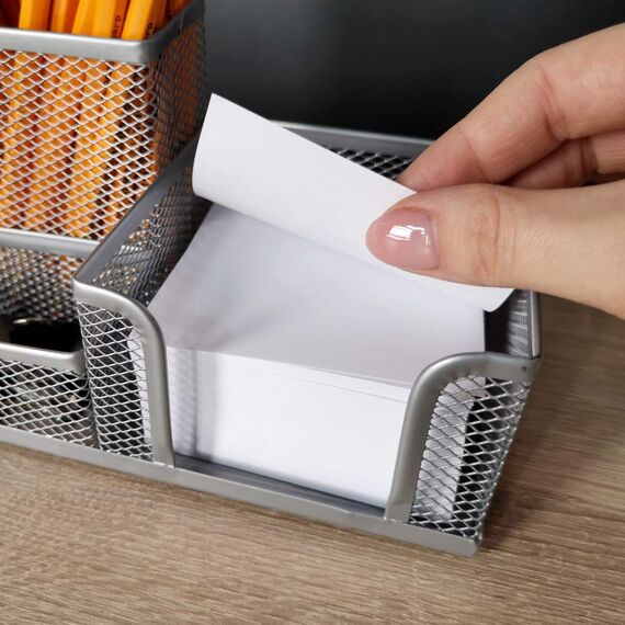 Leviatan Leviatan Schreibtisch Organizer | Stiftehalter Schreibtisch Stifteköcher Tisch-Organizer aus Metall | Büroablage mit Zettelhalter Mesh | 205x103x98mm silberfarben