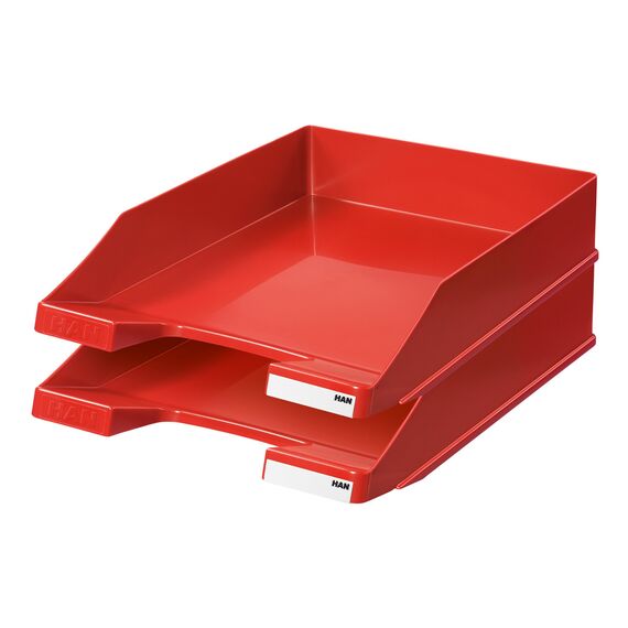 HAN Briefablage Klassik, 20 STÜCK Schreibtisch Organizer, Bürobedarf, Ablagefächer, Büromaterial, Briefkorb, Dokumentenablage, bis Format A4/C4, 1027-X-17, rot