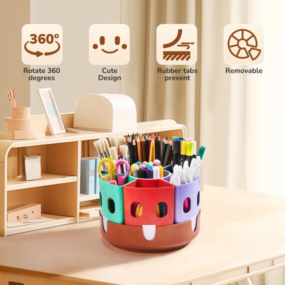 GAMENOTE Rotierende Stiftehalter Schreibtisch Organizer - Kinder Schreibtisch Behälter zum Aufräumen und Aufbewahren, Drehbare Ablage für Bürobedarf Schulbedarf liefert Handwerk Behälter (Klein)
