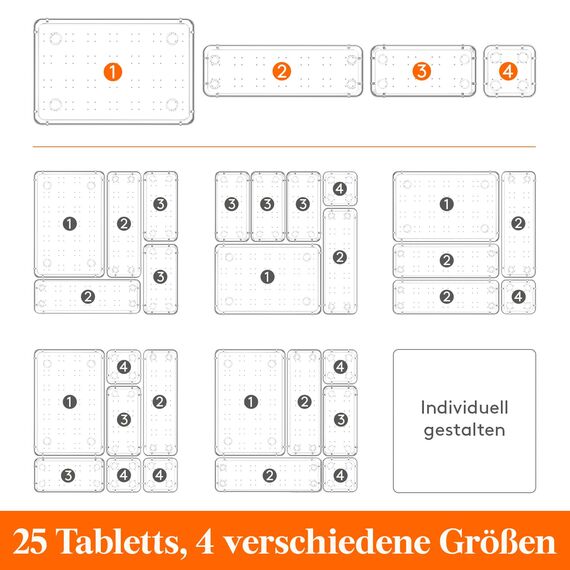 Lifewit 25 Stücke Schubladen Organizer mit 4 Größen, Schminktisch Ordnungssystem, Klar Kunststoff Makeup/Badezimmer/Drawer Box, Schreibtisch Tabletts für Küchen, Schmuck, Schlafzimmer, Büro