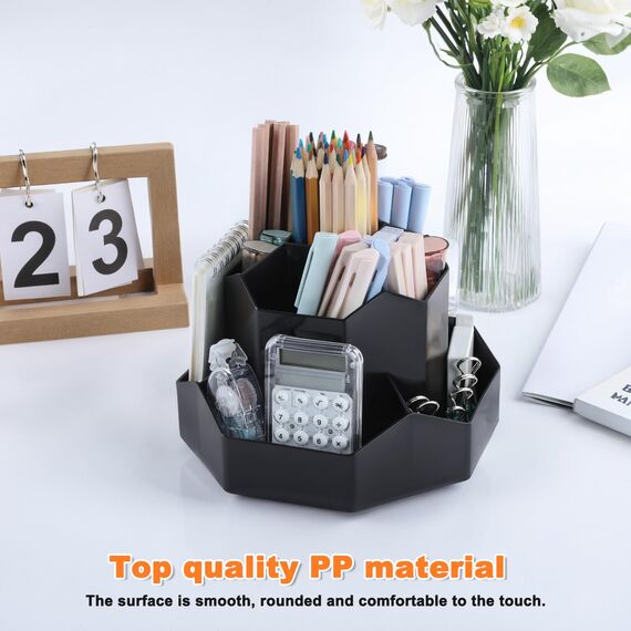 FRETONBA Drehbarer Stiftehalter - 360 Rotierende Große Kapazitätstifte Organizer,Stiftehalter Kinder mit 9 Fächer für Schreibtisch,Büro,Schule,Familie（Schwarz
