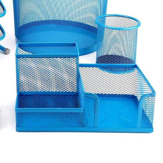 Leviatan Schreibtisch Organizer | Stiftehalter Stifteköcher Tisch-Organizer aus Metall | Büroablage mit Zettelhalter Mesh | 205x103x98mm Blau
