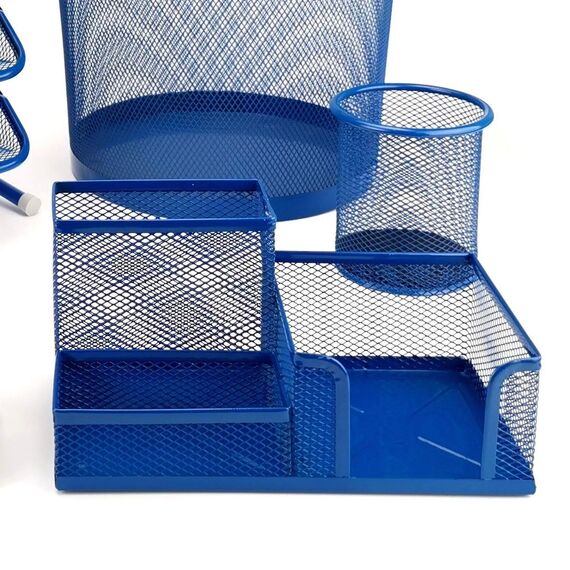 Leviatan Schreibtisch Organizer | Desk Organizer aus Metall | Stifthalter für Büro | Tischorganizer mit Zettelhalter Mesh | 205 x 103 x 98 mm Marineblau