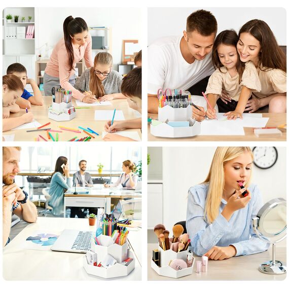 FRETONBA Drehbarer Stiftehalter - 360 Rotierende Große Kapazitätstifte Organizer,Stiftehalter Kinder mit 9 Fächer für Schreibtisch,Büro,Schule,Familie (Blau)