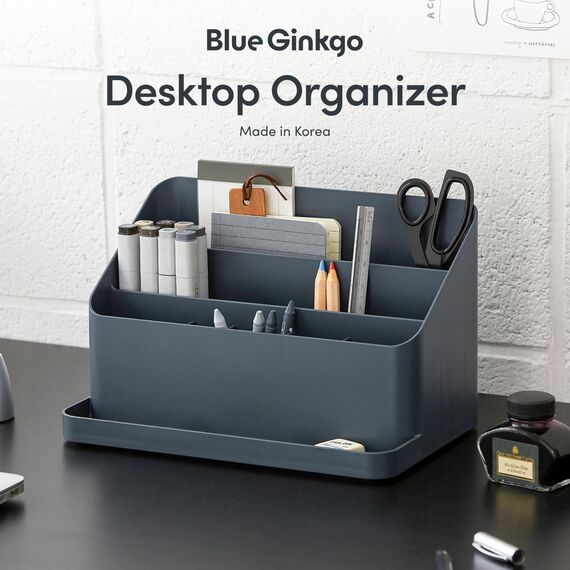 BLUE GINKGO Schreibtisch-Organizer – Aufbewahrung aus Korea für Stifte, Notizen, Briefe und Bürobedarf (Preußisches Blau)