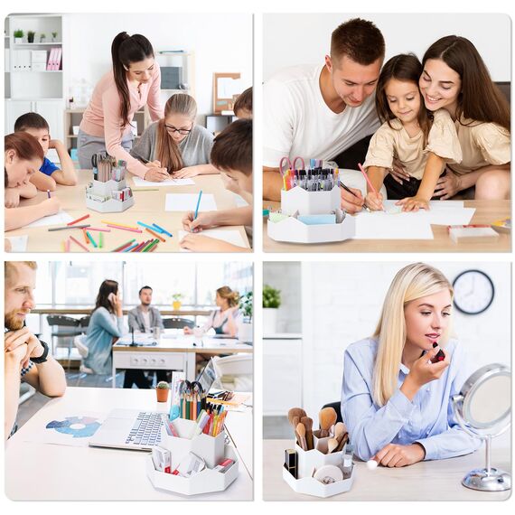 FRETONBA Drehbarer Stiftehalter - 360 Rotierende Große Kapazitätstifte Organizer,Stiftehalter Kinder mit 9 Fächer für Schreibtisch,Büro,Schule,Familie（Weiß