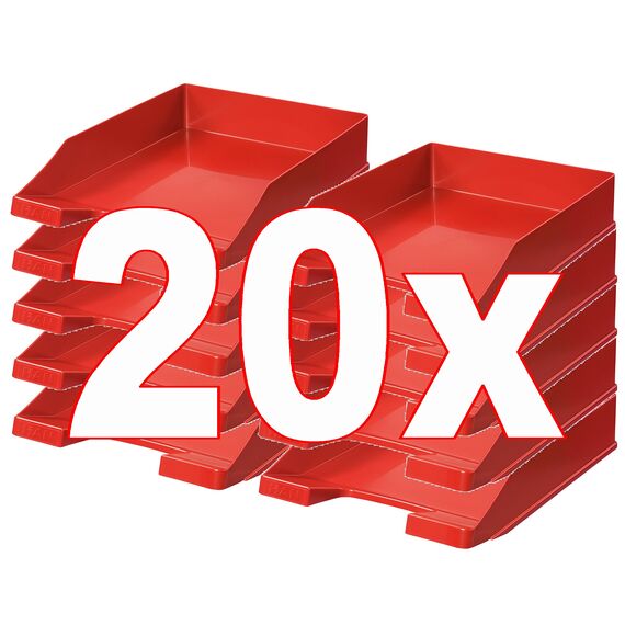 HAN Briefablage Klassik, 20 STÜCK Schreibtisch Organizer, Bürobedarf, Ablagefächer, Büromaterial, Briefkorb, Dokumentenablage, bis Format A4/C4, 1027-X-17, rot