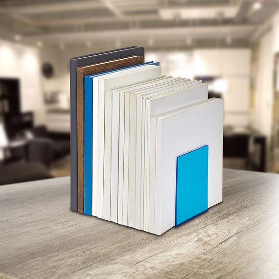 MAUL Buchstütze aus Acryl (2er Pack) 10x10x13cm | Bücherhalter, Organzier für Kinder, Bücher, Büro, Regal | Bücherstütze im stilvollen Acryl Design | möbelschonender Buchhalter | Blau