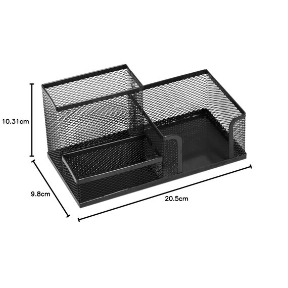Leviatan Schreibtisch Organizer | Stiftehalter Schreibtisch Stifteköcher Tisch-Organizer aus Metall | Büroablage mit Zettelhalter Mesh | 205x103x98mm Schwarz