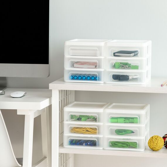 Iris Ohyama, Plastik Aufbewahrungsturm, 3 kleine Schubladen, 2er Set, Weiß, Leicht zu öffnen, B6 Format, Möbel, Organizer, für Büro, Schulmaterial, Schreibwaren, BPA-frei, CDD-XS3