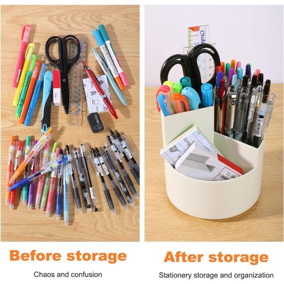 FRETONBA Drehbarer Stiftehalter - 360 Rotierende Große Kapazitätstifte Organizer,Stiftehalter Kinder mit 3 Fächer für Schreibtisch,Büro,Schule,Familie（Weiß