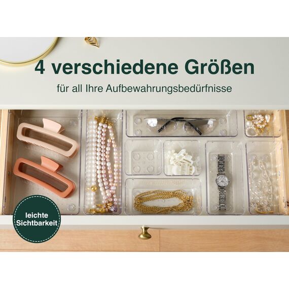 uandu Schubladen Organizer 50er Set mit 4 Größen – Schminktisch & Kosmetik Aufbewahrung für Schublade – MakeUp Ordnungssystem für Badezimmer, Küche & Büro