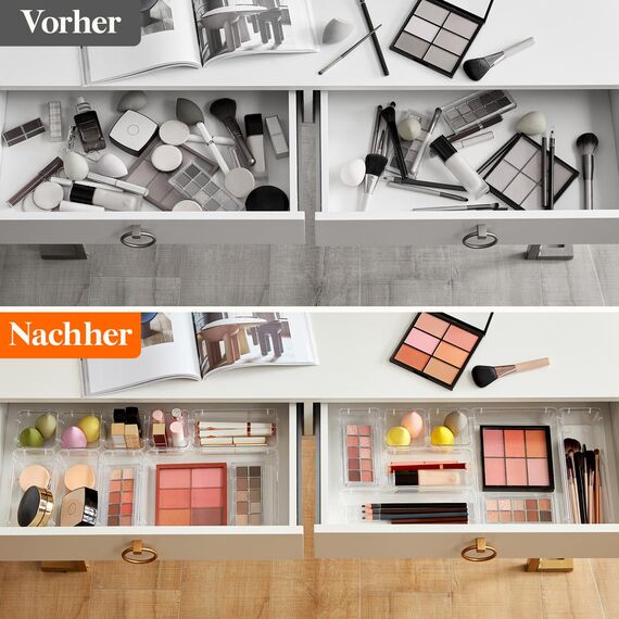 Lifewit 25 Stücke Schubladen Organizer mit 4 Größen, Schminktisch Ordnungssystem, Klar Kunststoff Makeup/Badezimmer/Drawer Box, Schreibtisch Tabletts für Küchen, Schmuck, Schlafzimmer, Büro
