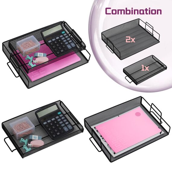 ideallife Schreibtisch Organizer mit Dokumentenablage, 2 Stück Briefablage Metall Stapelbar mit Oberes Tablett, Schreibtischablage für A4 Papier, Bürobedarf