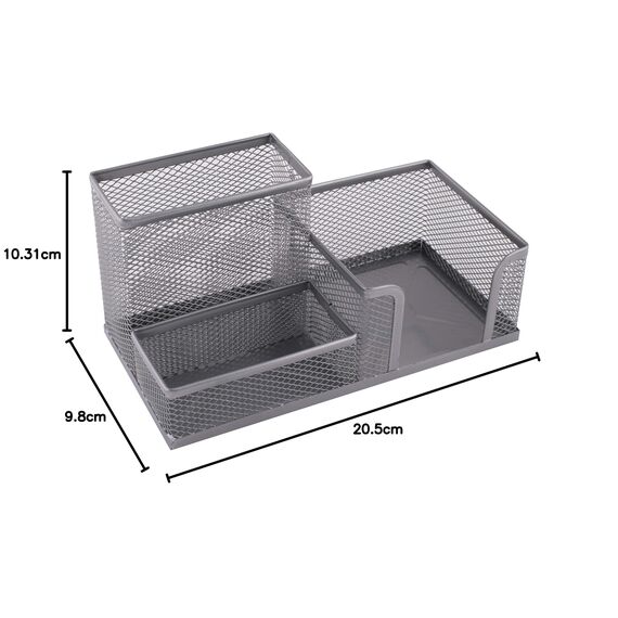 Leviatan Leviatan Schreibtisch Organizer | Stiftehalter Schreibtisch Stifteköcher Tisch-Organizer aus Metall | Büroablage mit Zettelhalter Mesh | 205x103x98mm silberfarben