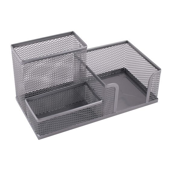 Leviatan Leviatan Schreibtisch Organizer | Stiftehalter Schreibtisch Stifteköcher Tisch-Organizer aus Metall | Büroablage mit Zettelhalter Mesh | 205x103x98mm silberfarben