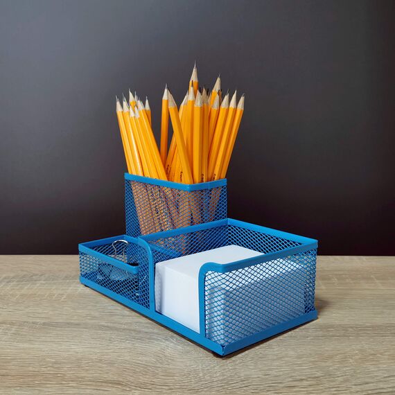 Leviatan Schreibtisch Organizer | Stiftehalter Stifteköcher Tisch-Organizer aus Metall | Büroablage mit Zettelhalter Mesh | 205x103x98mm Blau