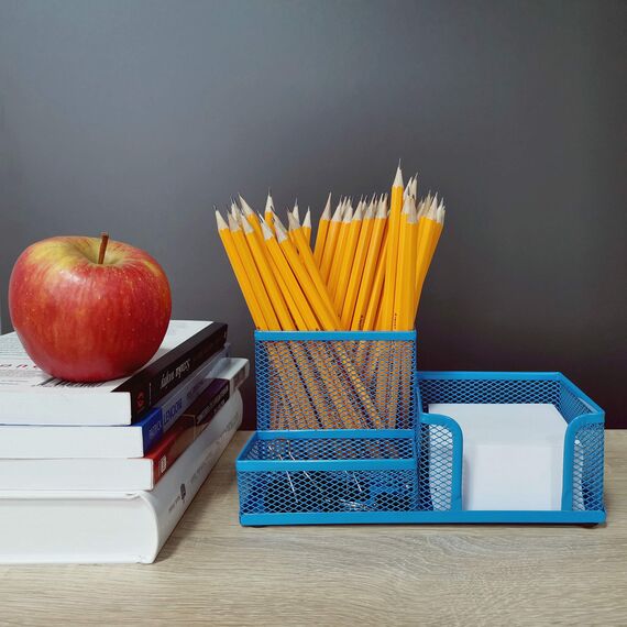 Leviatan Schreibtisch Organizer | Stiftehalter Stifteköcher Tisch-Organizer aus Metall | Büroablage mit Zettelhalter Mesh | 205x103x98mm Blau