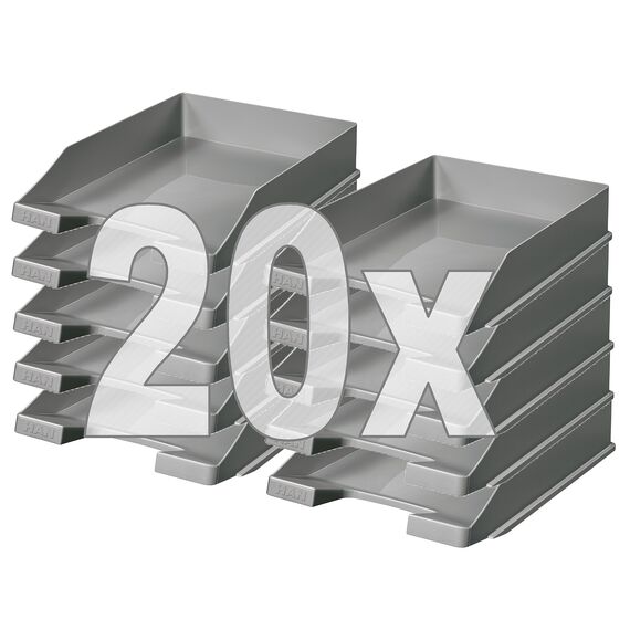 HAN Briefablage Klassik, 20 STÜCK Schreibtisch Organizer, Bürobedarf, Ablagefächer, Büromaterial, Briefkorb, Dokumentenablage, bis Format A4/C4, 1027-X-191, dunkelgrau
