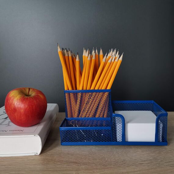 Leviatan Schreibtisch Organizer | Desk Organizer aus Metall | Stifthalter für Büro | Tischorganizer mit Zettelhalter Mesh | 205 x 103 x 98 mm Marineblau