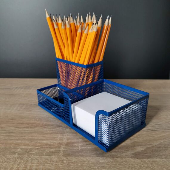 Leviatan Schreibtisch Organizer | Desk Organizer aus Metall | Stifthalter für Büro | Tischorganizer mit Zettelhalter Mesh | 205 x 103 x 98 mm Marineblau
