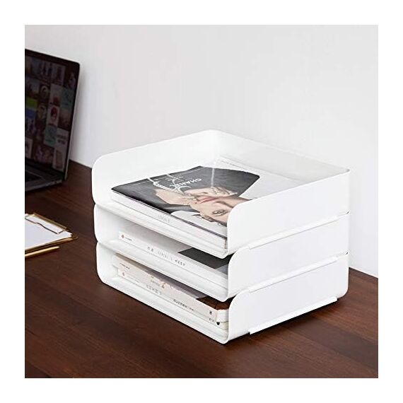 3-stöckige Ablagekorb für A4, Dokumentenablage aus PET Kunststoff, Briefkorb, Briefablage Organizer(3pcs, Weiß)