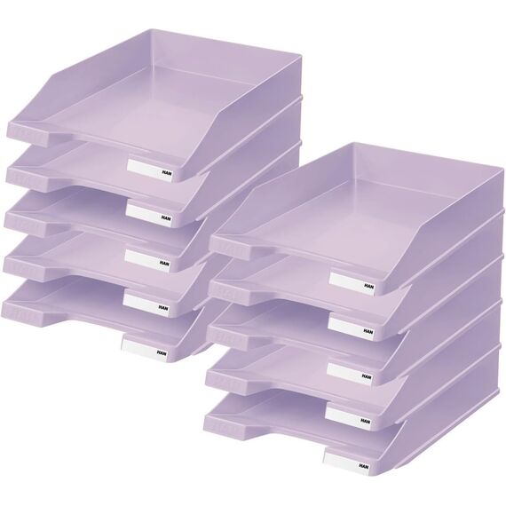HAN 1027 Briefablage Klassik, Schreibtisch Organizer, Bürobedarf, Ablagefächer, Büromaterial, Briefkorb, Dokumentenablage, bis Format A4/C4 (Klassisch, Modern, Pastellviolett, 10 Briefablagen)