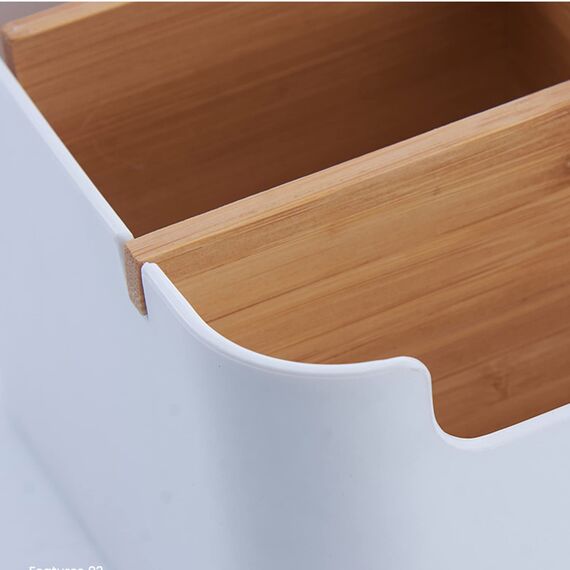 VICDUEKG Schreibtisch Organizer, 5 Fächer Bambus Büro Organizer mit Stifthalter, Aufbewahrungsbox Desk Organizer für Stifte, Kosmetika, Haftnotizen (Weiß)