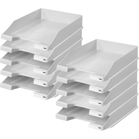 HAN 1027 Briefablage Klassik, Schreibtisch Organizer, Bürobedarf, Ablagefächer, Büromaterial, Briefkorb, Dokumentenablage, bis Format A4/C4 (Klassisch, Hellgrau, 10 Briefablagen)