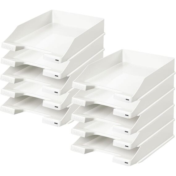 HAN 1027 Briefablage Klassik, Schreibtisch Organizer, Bürobedarf, Ablagefächer, Büromaterial, Briefkorb, Dokumentenablage, bis Format A4/C4 (Klassisch, Weiß, 10 Briefablagen)