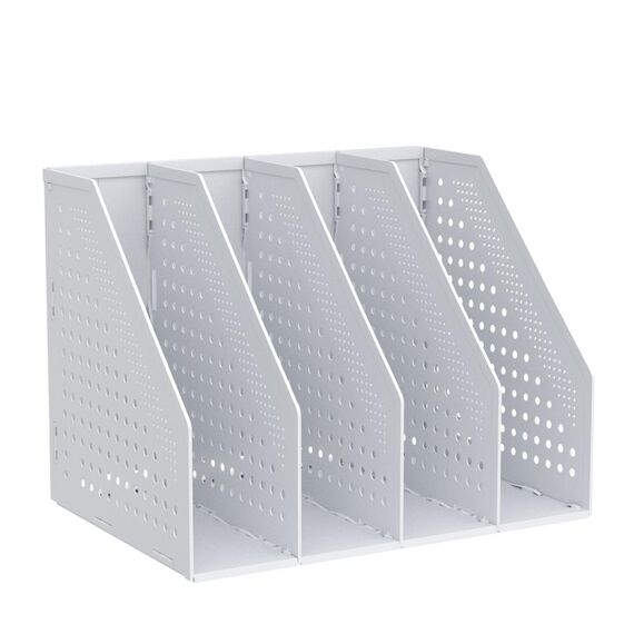 DELI Faltbarer Stehsammler A4,Zusammenklappbarer Zeitschriftenhalter, Aktenmagazinhalter mit 4 Fächer, für Büro-Organisation, Schreibtisch-Organizer für School Office und die Aufbewahrung(hellgrau)