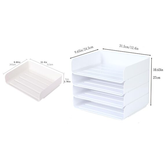 4-stöckige Ablagekorb für A4, Dokumentenablage aus PET Kunststoff, Briefkorb, Briefablage Organizer(4pcs, Weiß)