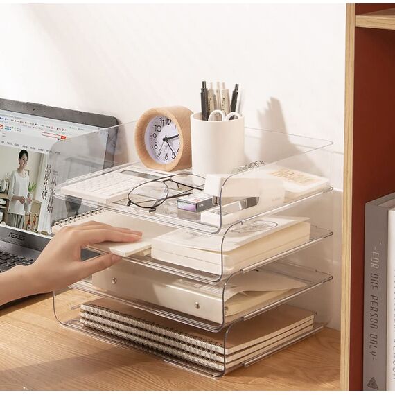 3-stöckige Ablagekorb für A4, Dokumentenablage aus PET Kunststoff, Briefkorb, Briefablage Organizer(3pcs, Transparent)