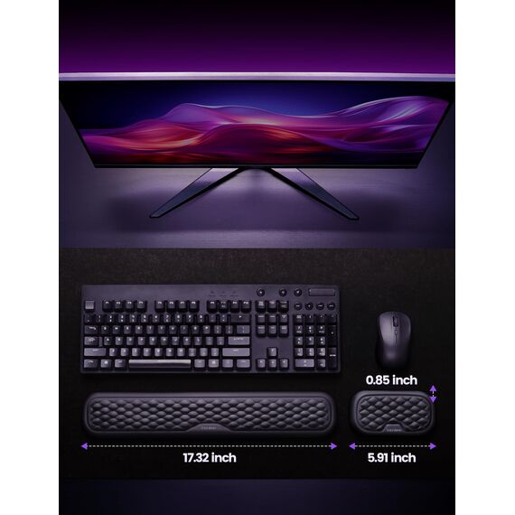 Vaydeer Handballenauflage für Tastatur und Maus, Wrist Rest, Ergonomisches Memory-Foam-Handgelenkstützen-Set für Büro und Spiele - Schwarz.