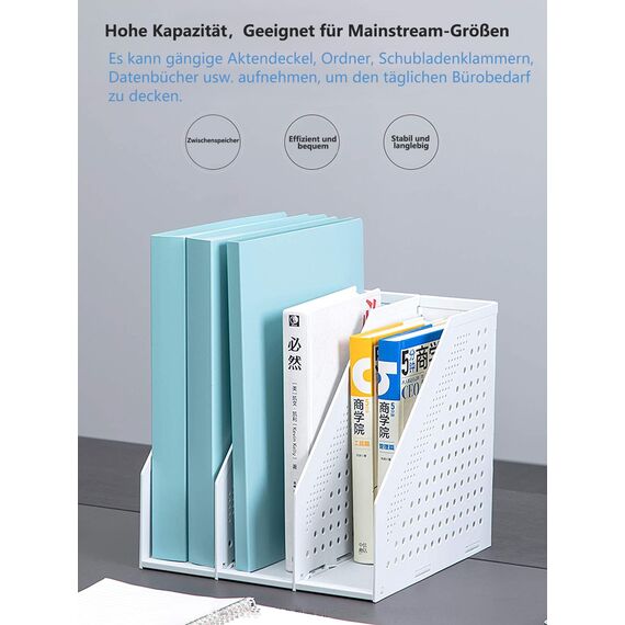 Sivelike Faltbarer Stehsammler A4,Zusammenklappbarer Zeitschriftenhalter, Aktenmagazinhalter mit 3 Fächer, für Büro-Organisation, Schreibtisch-Organizer und die Aufbewahrung (3 Fächer, Hellgrau)