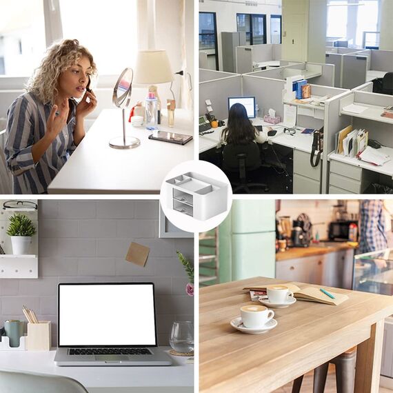 Kreativer & einfacher Schreibtisch Organisator, 6 kariert, Kunststoff Tisch Organisator mit Schublade, multifunktionaler Schreibtisch-Organisator, Stifthalter für Schule, Büro, Zuhause (Weiß)