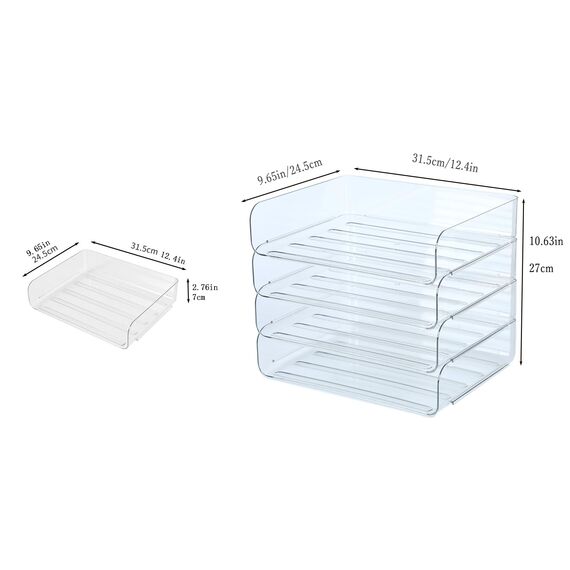 4-stöckige Ablagekorb für A4, Dokumentenablage aus PET Kunststoff, Briefkorb, Briefablage Organizer (Transparente) (4pcs, Transparent)
