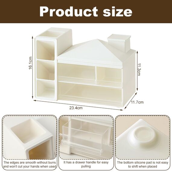 Lvjkes Schreibtisch organizer, Stiftehalter Aufbewahrungskiste 8 Fächer Große Kapazität, Doppelschicht transparente Schublade, Kann Bleistifte, Buntstifte, Verschiedene Schreibwaren aufnehmen (Weiß)