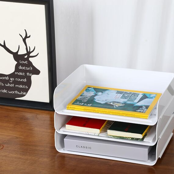 3-stöckige Ablagekorb für A4, Dokumentenablage aus PET Kunststoff, Briefkorb, Briefablage Organizer(3pcs, Weiß)