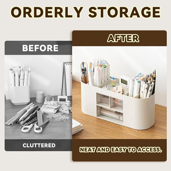 Lvjkes Stiftehalter Aufbewahrungskiste, Schreibtisch organizer 10 Fächer Große Kapazität, Doppelschicht transparente Schublade, Kann Bleistifte, Buntstifte, Verschiedene Schreibwaren aufnehmen (Weiß)