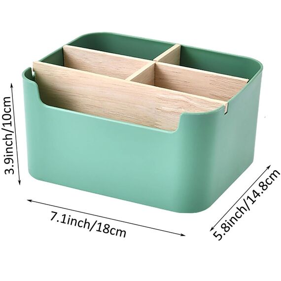 VICDUEKG Schreibtisch Organizer, 5 Fächer Bambus Büro Organizer mit Stifthalter, Aufbewahrungsbox Desk Organizer für Stifte, Kosmetika, Haftnotizen (Grün)