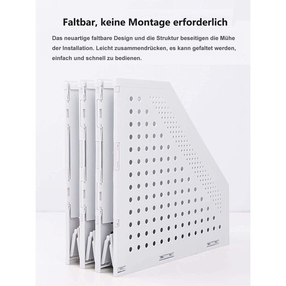 Sivelike Faltbarer Stehsammler A4,Zusammenklappbarer Zeitschriftenhalter, Aktenmagazinhalter mit 3 Fächer, für Büro-Organisation, Schreibtisch-Organizer und die Aufbewahrung (3 Fächer, Hellgrau)