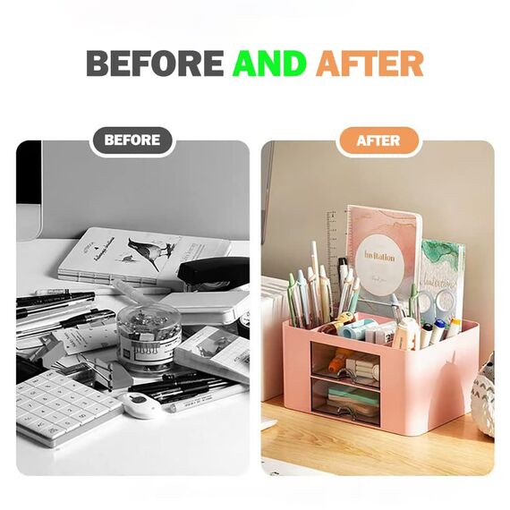 Kreativer & einfacher Schreibtisch Organisator, 6 kariert, Kunststoff Tisch Organisator mit Schublade, multifunktionaler Schreibtisch-Organisator, Stifthalter für Schule, Büro, Zuhause (Weiß)