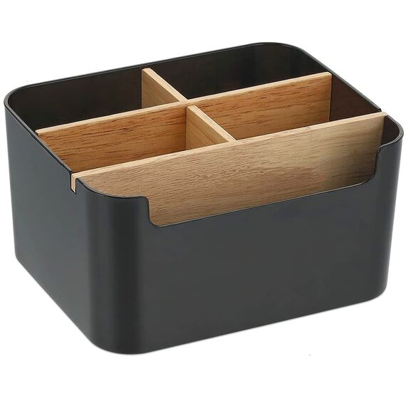 VICDUEKG Schreibtisch Organizer, 5 Fächer Bambus Büro Organizer mit Stifthalter, Aufbewahrungsbox Desk Organizer für Stifte, Kosmetika, Haftnotizen (Schwarz)