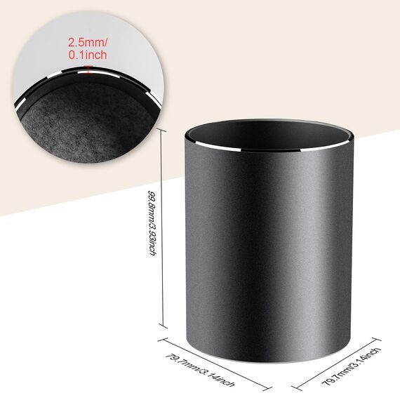 VAYDEER Runder Stiftehalter aus Aluminium Organizer und Aufbewahrungsbox für Stifte und Bleistifte, ideal für Büro, Schule, zuhause und Kinder - 8x10 cm, in elegantem Schwarz.