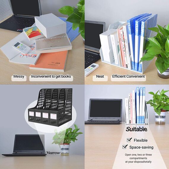 Sivelike Faltbarer Stehsammler A4,Zusammenklappbarer Zeitschriftenhalter, Aktenmagazinhalter mit 3 Fächer, für Büro-Organisation, Schreibtisch-Organizer und die Aufbewahrung (3 Fächer, Hellgrau)