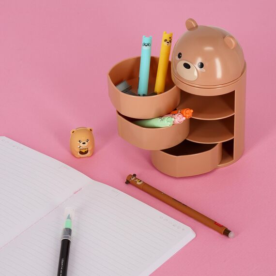 Legami - Desk Organizer, Schreibtisch-Organizer mit 3 seitlich zu öffnenden Schubladen, oberes Fach mit Schiebeverschluß, Teddy Bear-Motiv